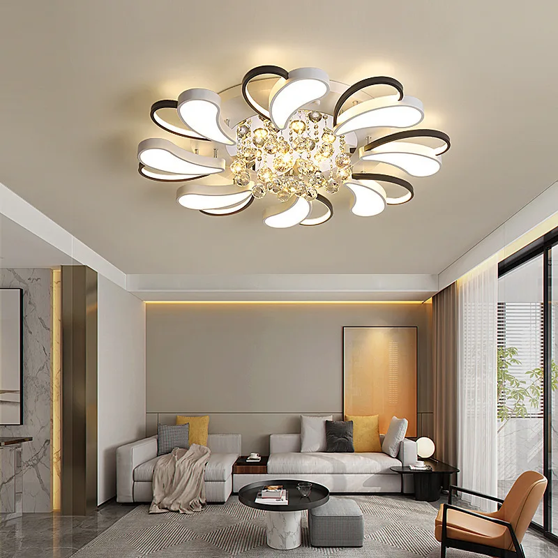 Modern Simple Circular LED Crystal Living Room Lamps Creative Heart Shaped Warm Restaurant Master Bedroom Study Ceiling Lamp