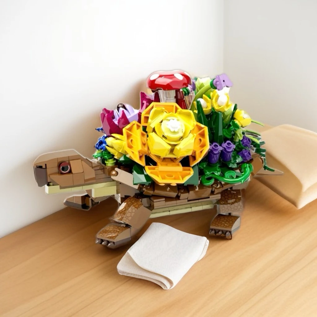 Hot Sales 509pcs Turtle Planter Flower Pots Model Kit Animal Planter Building Block Flower Pots Bricks Kid Birthday Festival Toy