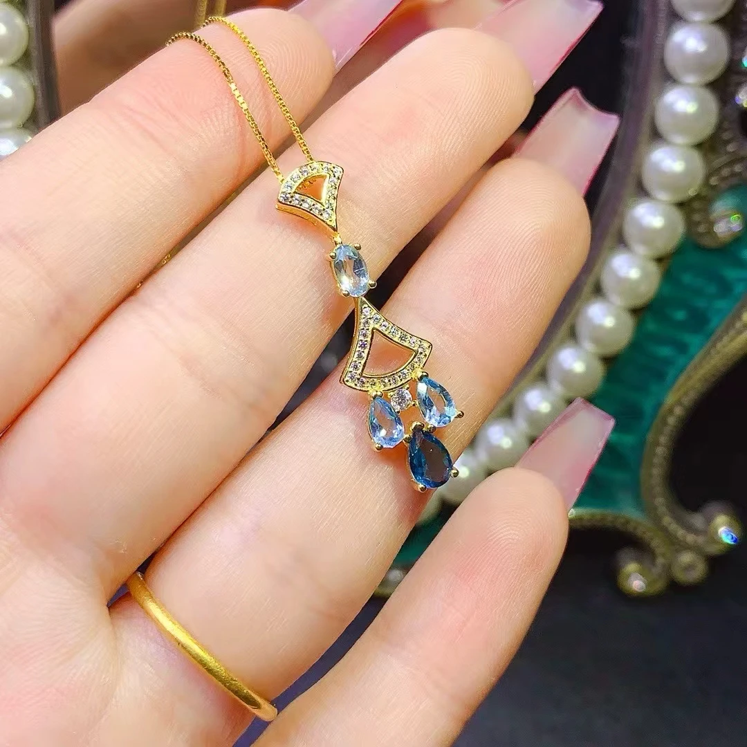 

KJJEAXCMY Fine jewelry | Natural Topaz Pendant S925 silver , electroplated locking color process, high clarity, Full of luster