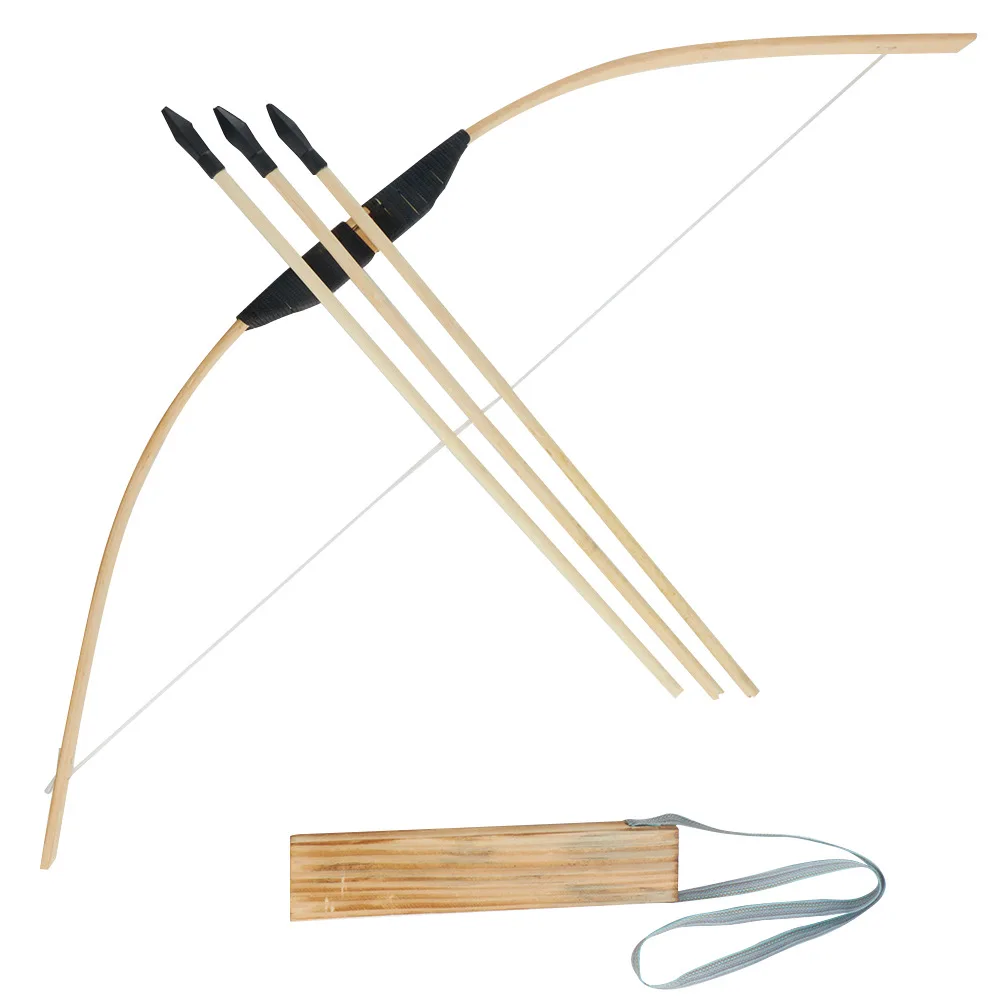 Bamboo Wooden Bow Children Bow Arrow Sets with Arrow Quiver For Outdoors Game Archery Shooting Toys Kid\'s Gift