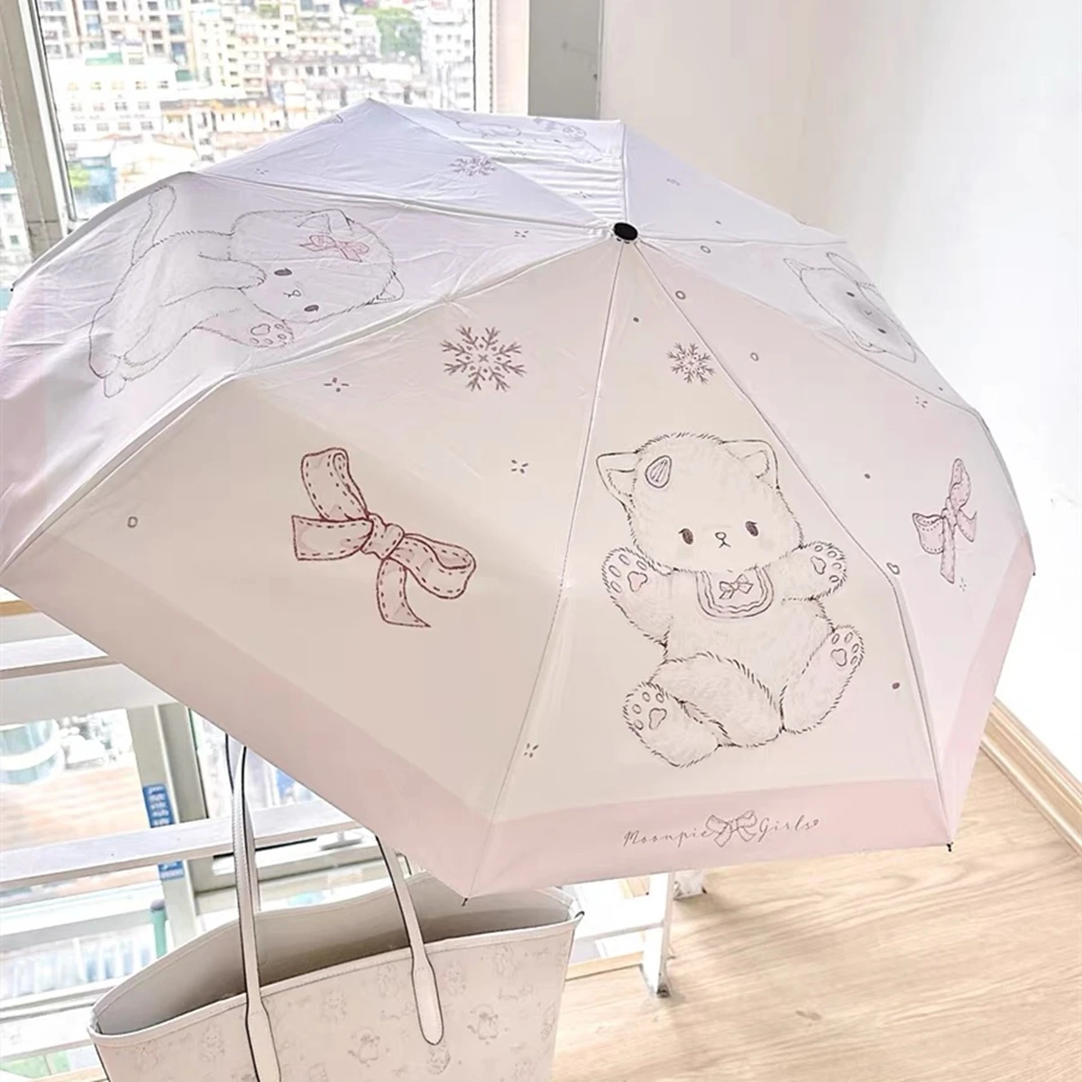 

Cartoon ortable Sun Umbrella Sunny and Rainy Umbrella Cute Color Folding Umbrella Black Rubber UV Protection Sunshade