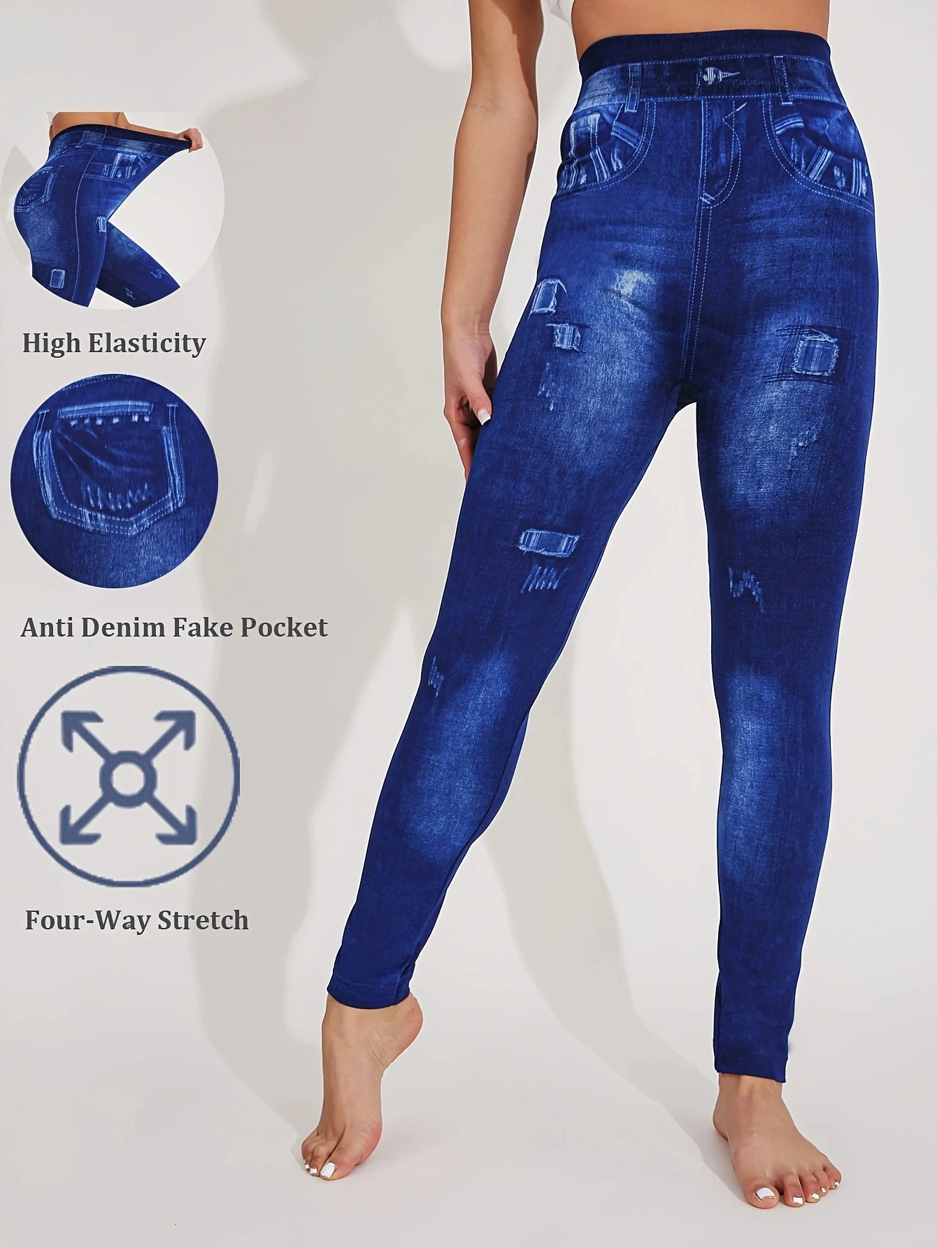 Small Squares Fashionable Tight Pants For Women Imitating Denim Legging Elastic Fitness And Yoga Pants Sexy Pencil Pants
