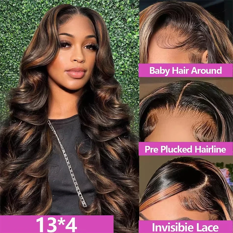 1B/30 Schwarz Braun Körper Welle Perücken Menschliches Haar 13x6 HD Spitze Frontal Perücke Menschliches Haar 13x4 Highlight Ombre Spitze Front Perücken Für Frauen