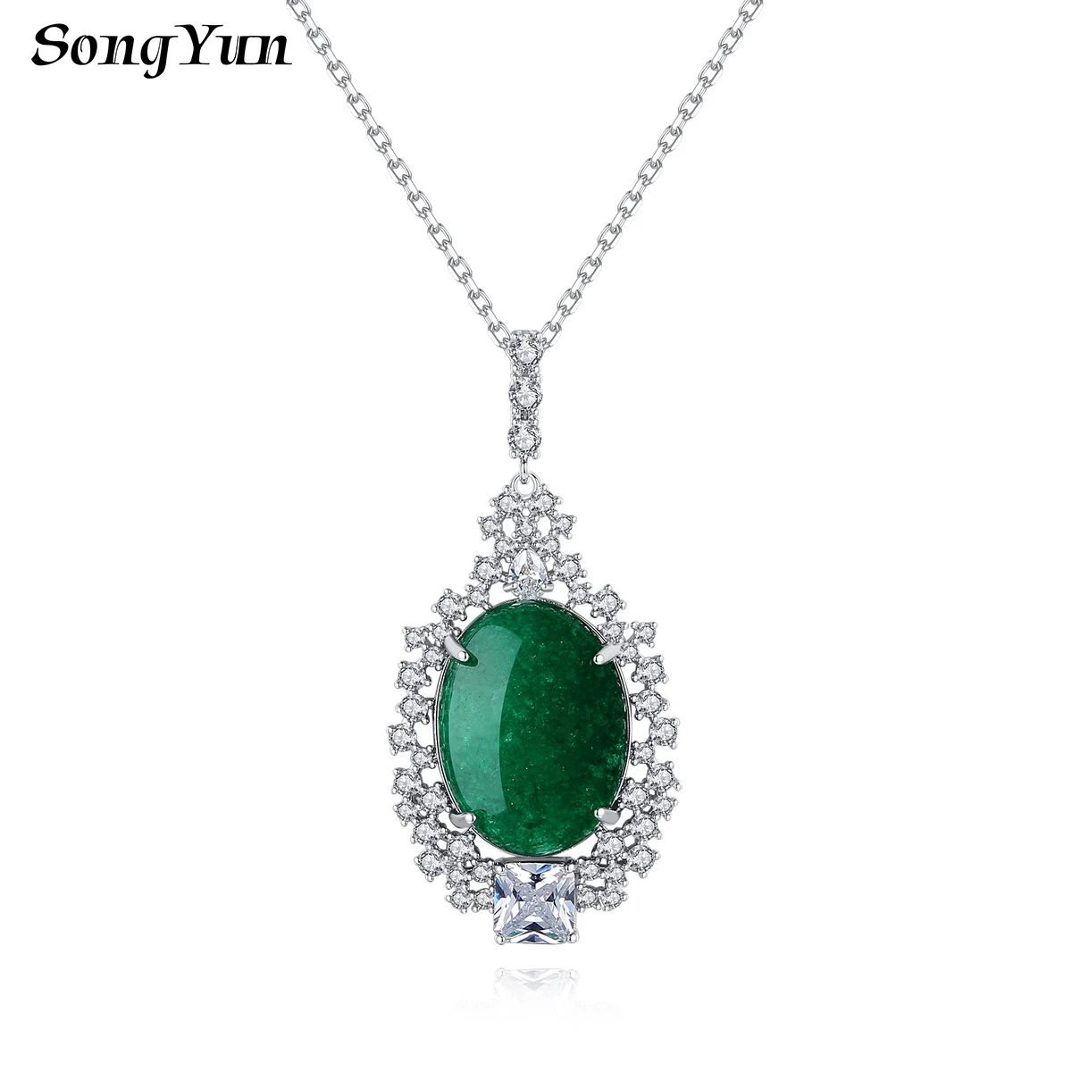 

SongYun Jewelry Manufacturer MHT Pendant Necklace Accessories Green Chalcedony Elegant Women Copper Necklaces Pendants Jewelry