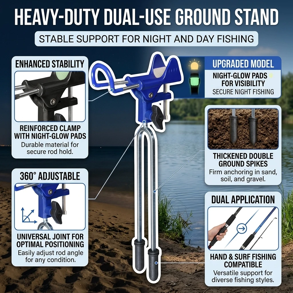 

Stainless Steel Fishing Rod Holder 304 Material 360 Degree Swivel Heavy Duty Ground Spike Support For Sea Lure Rods Fishing Gear