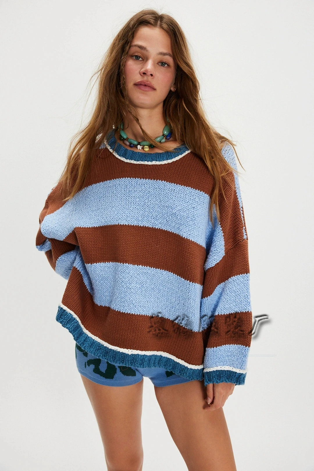 

Stripe Knitted Sweater Women Fashion All-match Loose O Neck Long Sleeve Knitwear Pullover Sweaters Female 2025 Autumn Winter New