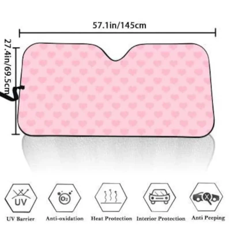 Pink Strawberry Spring Sunshade for Windshield | Kawaii Car Accessories | Matching Car Accessories Seat Cover License