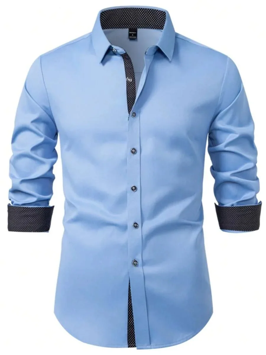 

New men's long-sleeved shirt, breathable and casual button-down style, fashionable for both work and shopping.