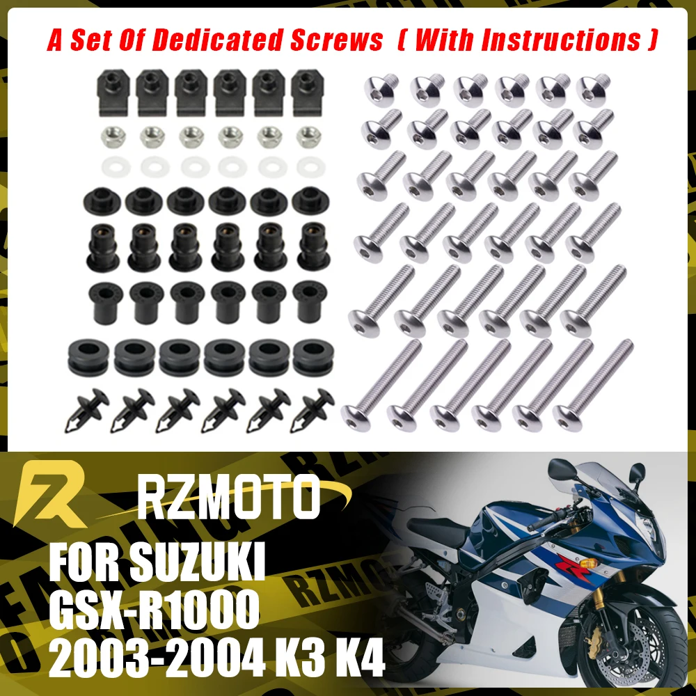 

GSXR1000 Motorcycle Stainless Complete Bodywork Fairing Bolt Kit Screws Clip For SUZUKI GSX-R1000 2003-2004 K3 K4