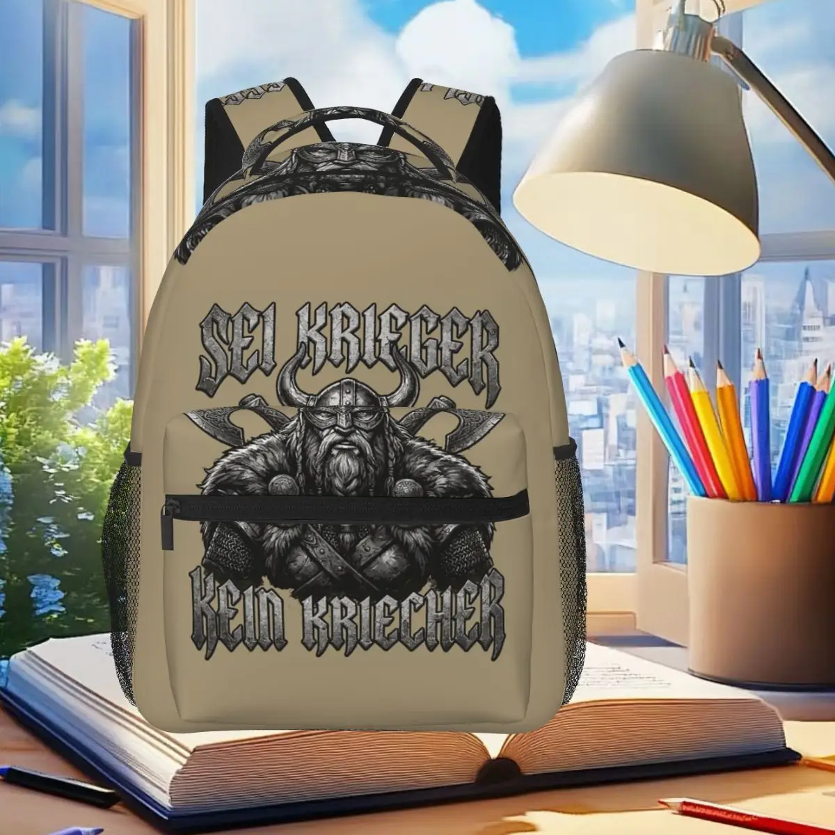 Til Valhalla American Beard Warrior Tactical Skull Backpack Student Boys Girls BookBag School Bag  Shoulder Bags for Men Women