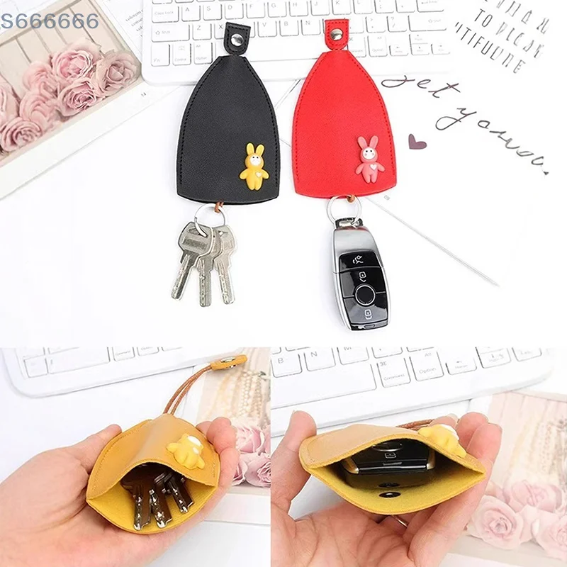 

Cute Rabbit Pull Out Key Sleeve Cartoon Animal PU Leather Car Key Case Holder Large Capacity Keychain Pouch Keychain Organizer