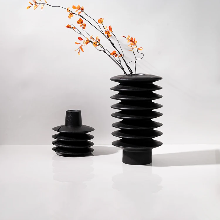 Modern Simplicity Living Room Study Office Ornaments Indoor Home Decor Black Stacked Flower Vessels Resin Vase