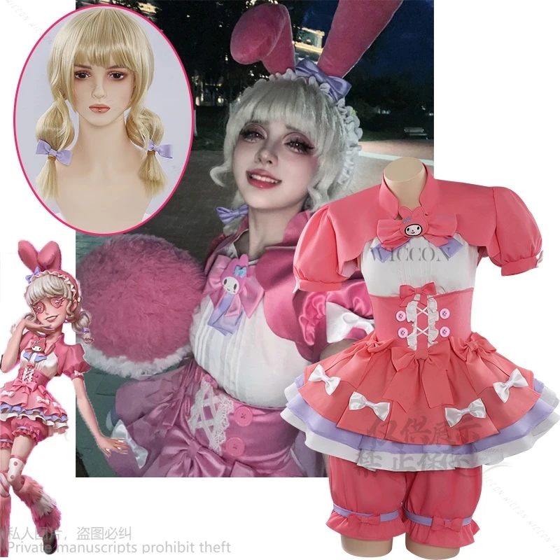 

Game Identity V Cheerleader Cosplay Costume Party Uniform Pink Dress Carnival Anime Role Play Suits Cosplay Lily Barrier Rabbit