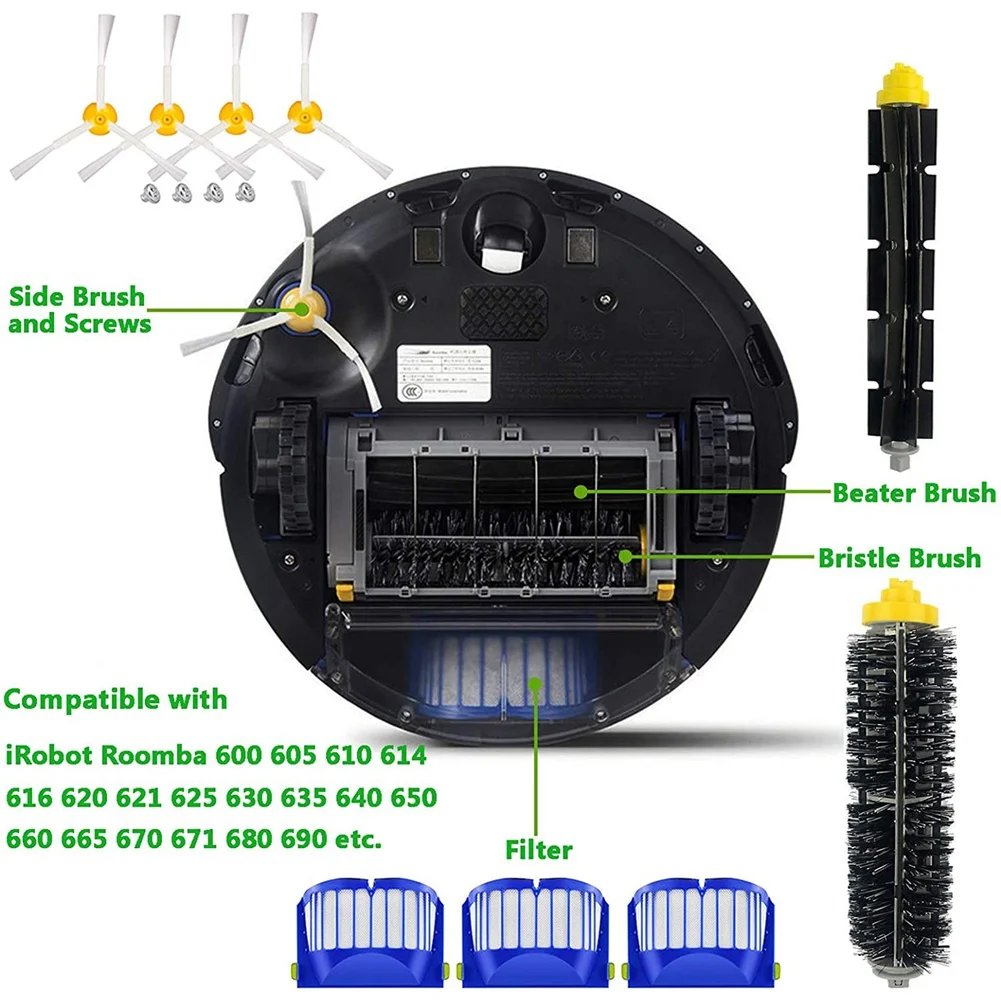 Escovas de substituição para IRobot Roomba, acessórios, série 600, 605, 610, 615, 616, 620, 621, 625, 630, 635, 640, 650, 660, 665, 670