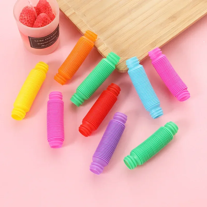 

10Pcs Folding Plastic Stretch Tube Stress Relief Toy Colorful Sensory Stress Relief Tube Party Toy