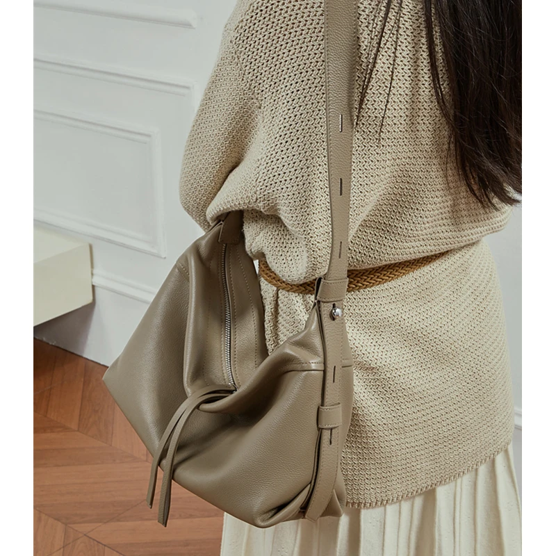 Hifashion مترهل هوبو حقائب يد جلدية حقيقية للنساء 2025 مصمم فاخر نصف القمر المتسوق السيدات حقائب الكتف Crossbody #3