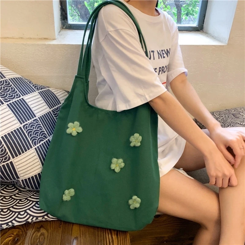 

Literary And Artistic Flower Canvas Bag Single - Shoulder And Hand - Held For Summer, Simple Style For Students Travel