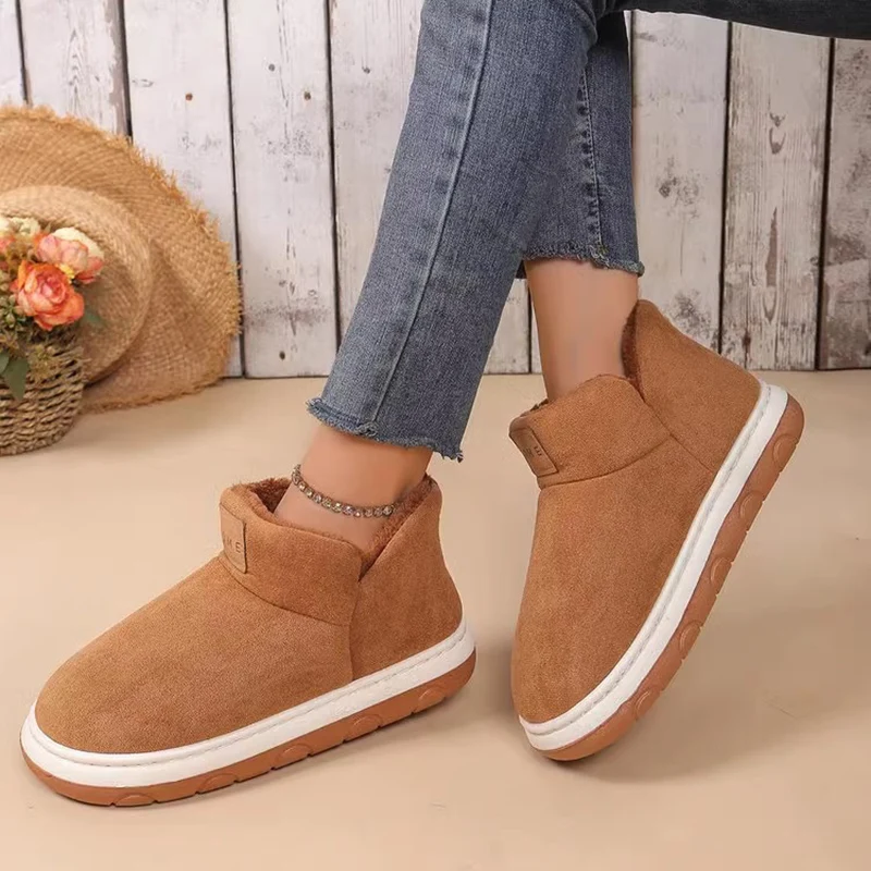 2024 New Women's Cashmere Snow Boots Warm Platform Plush Ankle Boots Couple Thick Sole Slip On Cotton Booties Mujer