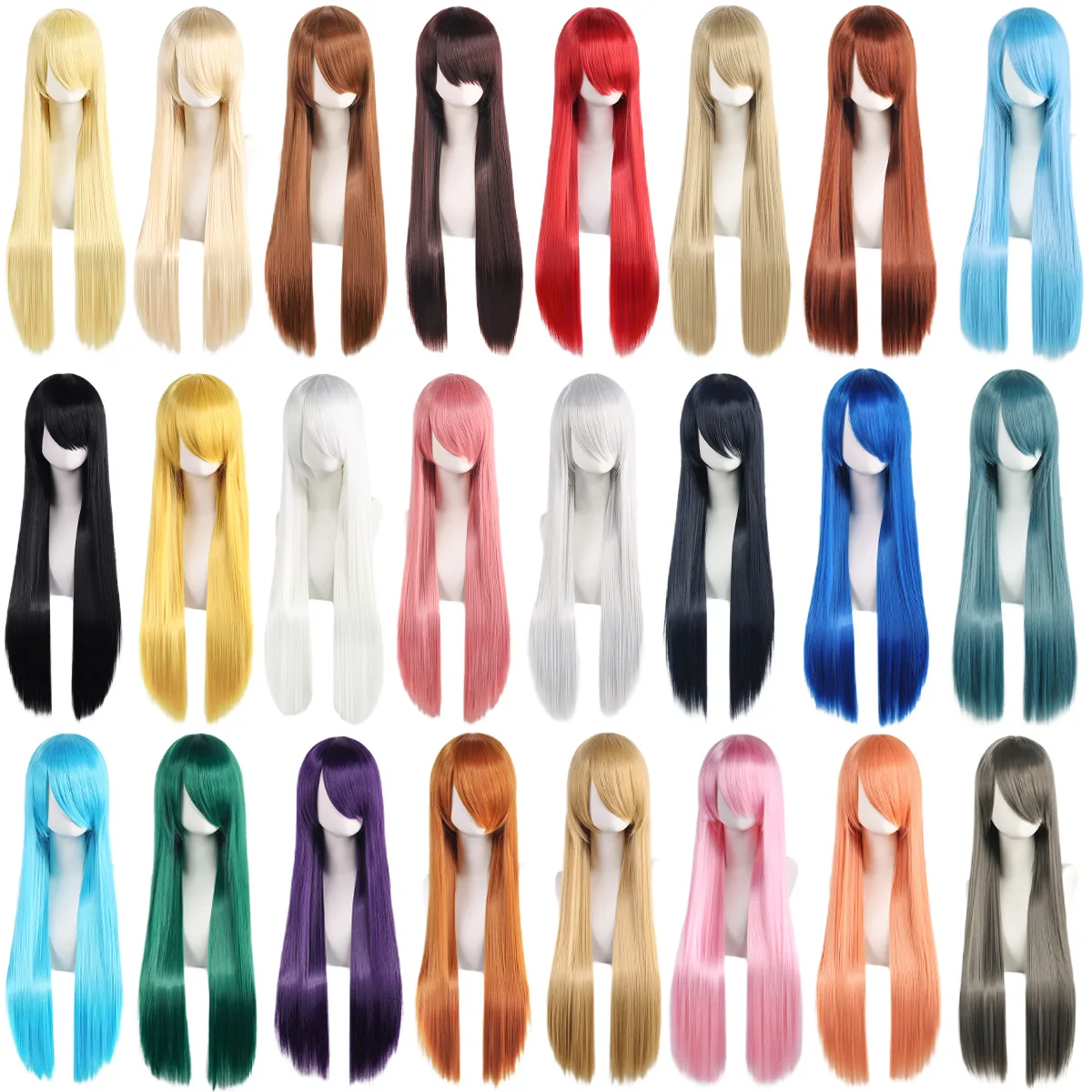 Neue Soowee 80 cm lange Kunsthaar-Perücke, weiß, lila, Cosplay-Perücken, Party, schwarzes Haar, gerade Perücke, Haarteil für Frauen