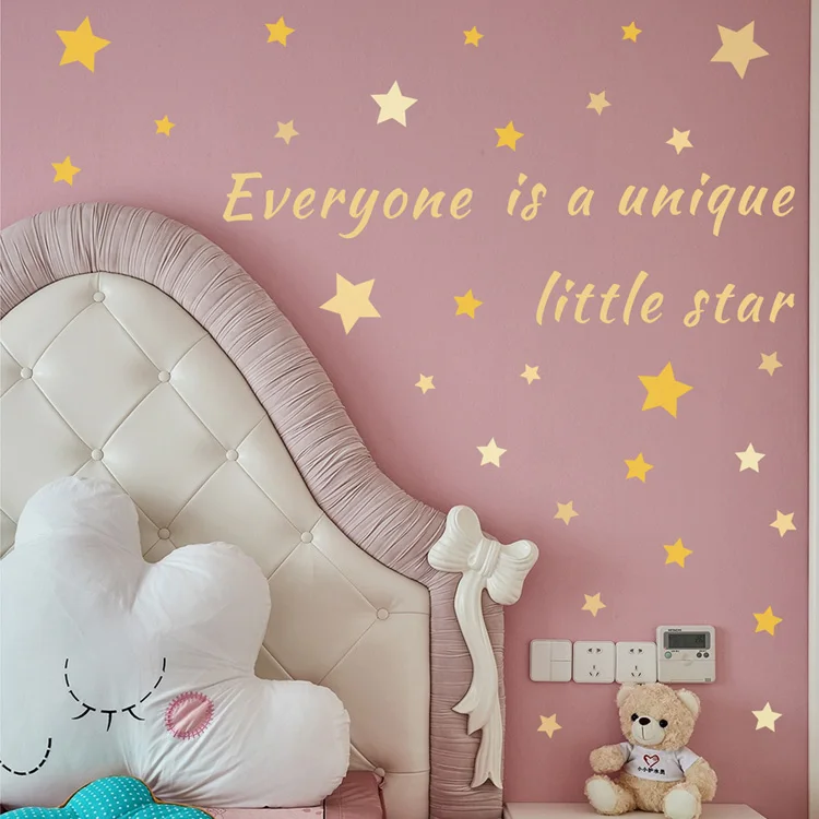 Englische Sprichwörter, gelbe Sterne, Wandaufkleber, Babyzimmer-Dekoration, Kinderzimmer-Hintergrunddekoration, Heimtapete, selbstklebende Aufkleber – Detail 3