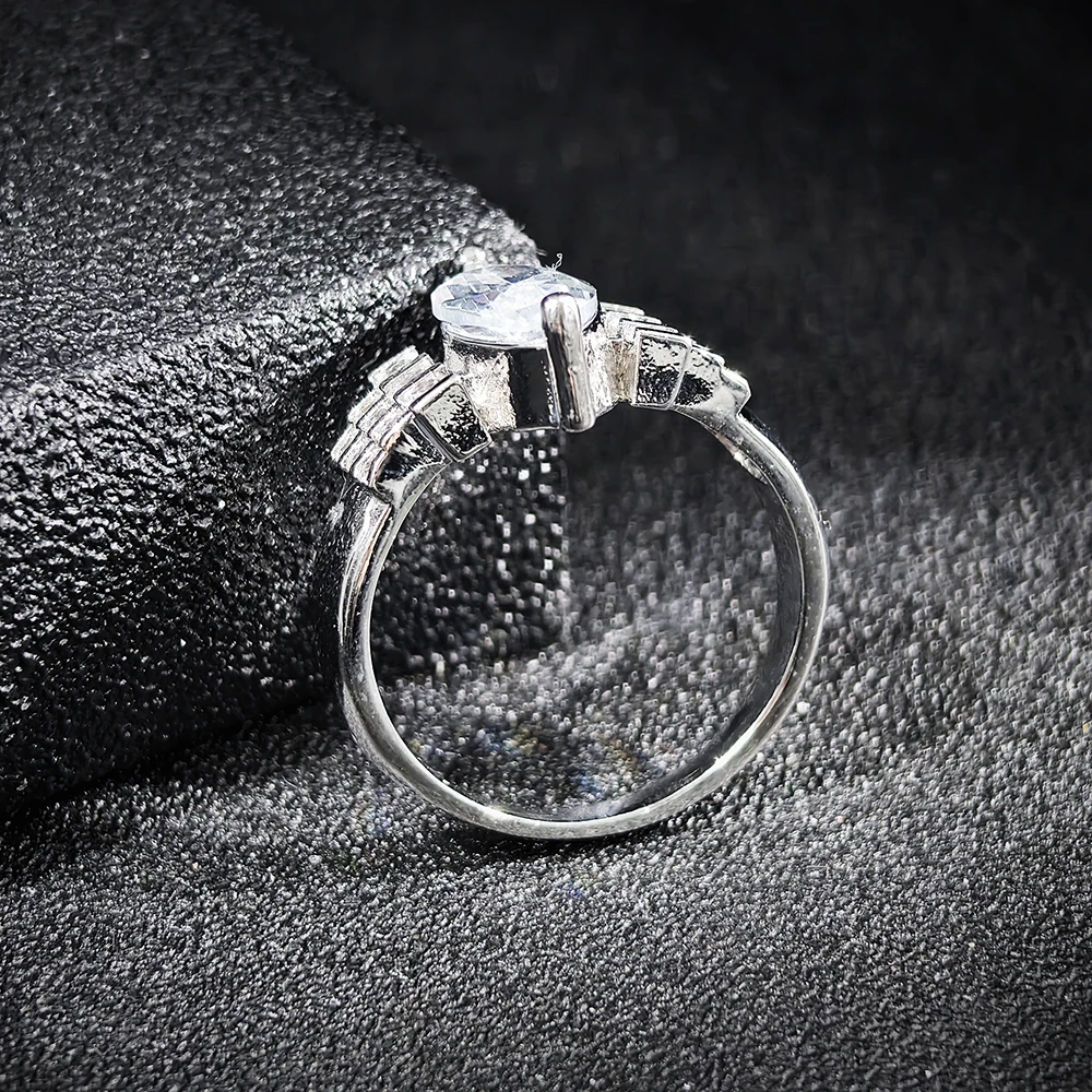 جديد فاخر فضي اللون النساء خواتم زهرة فاخرة الزفاف المشاركة البنصر للمجوهرات الفاخرة R4585 #3