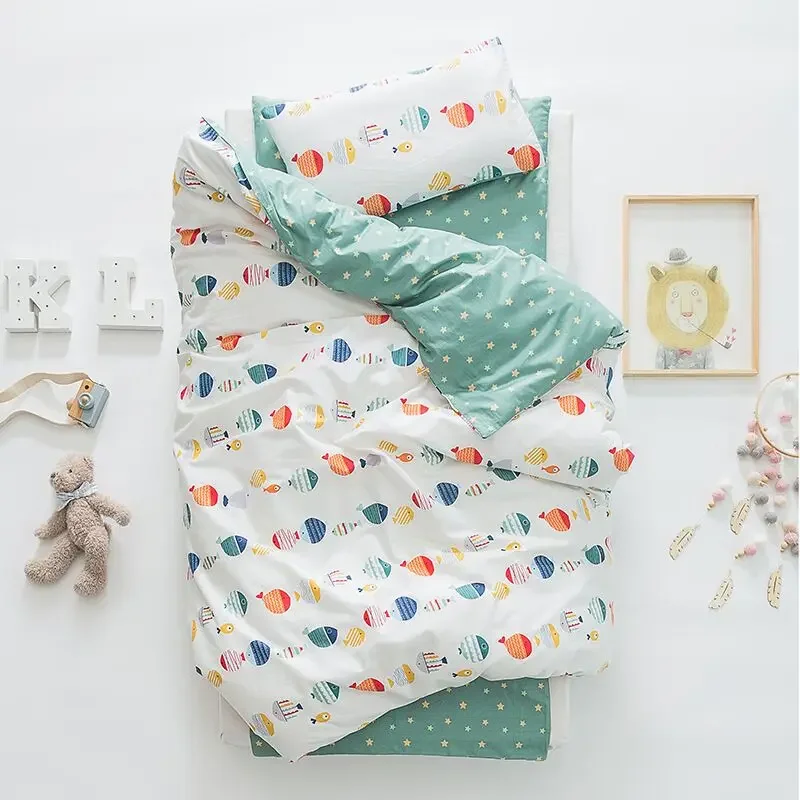 3Pcs Baby Bedding Set Cute Animal Cotton Crib Bed Linen Kit Cartoon  Includes Pillowcase Bed Sheet Duvet Cover Without Filler