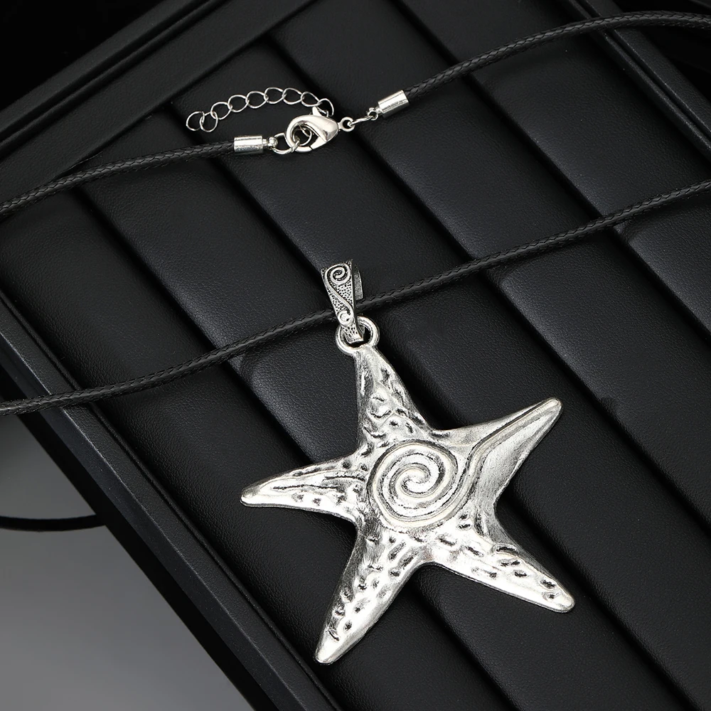 Bohemian Starfish Pendant Necklace, Black Rope Chain for Women and Men, Casual Dress up and Christmas Gifts, Neutral Jewelry, Simple Style image 6