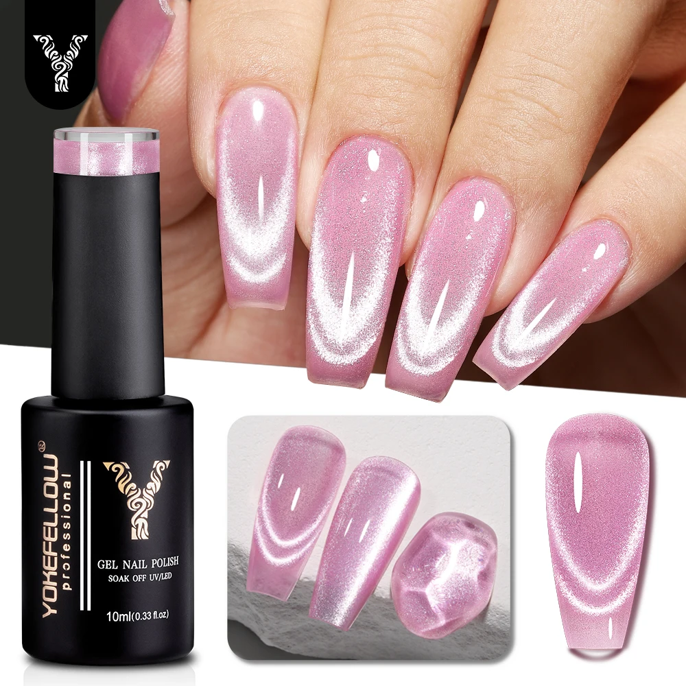 

YOKEFELLOW Magnetic Gel Nail Polish Amour de Cristal Gel Polish Pink Valentine's Day UV Cat Eye Gel for Nail Art Manicure DIY