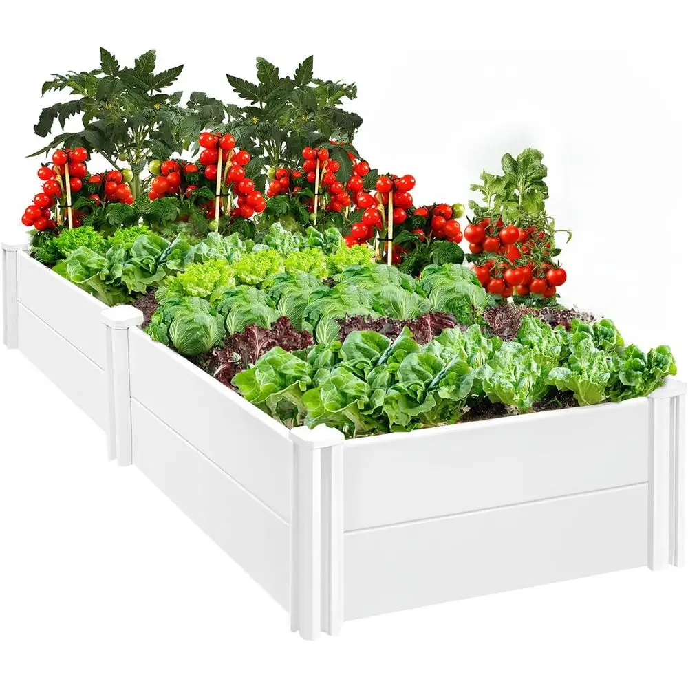 

Приподнятая грядка для сада, 8x4x1 фут, прочная виниловая кашпо, устойчивая к ржавчине, с открытым дном для самостоятельного выращивания фруктов, овощей, трав