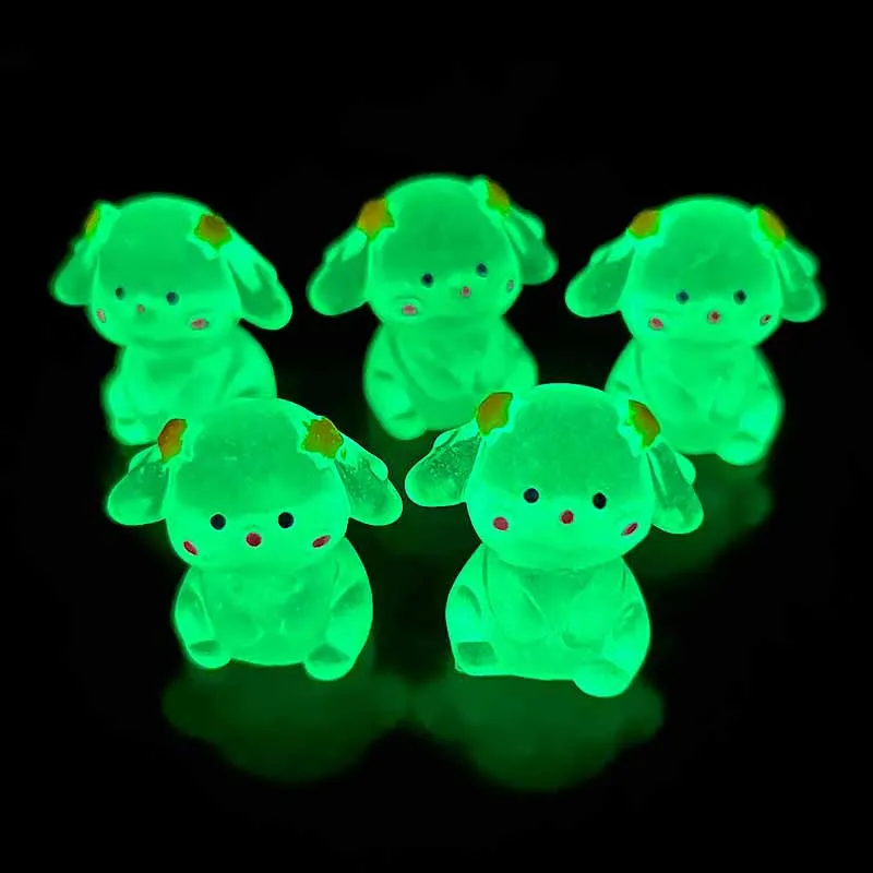 5PCS/Lot Luminous Resin Small Ornaments Cartoon Cute Rabbit Animal Girl Heart Handicraft Noctilucent DIY Jewelry Accessories