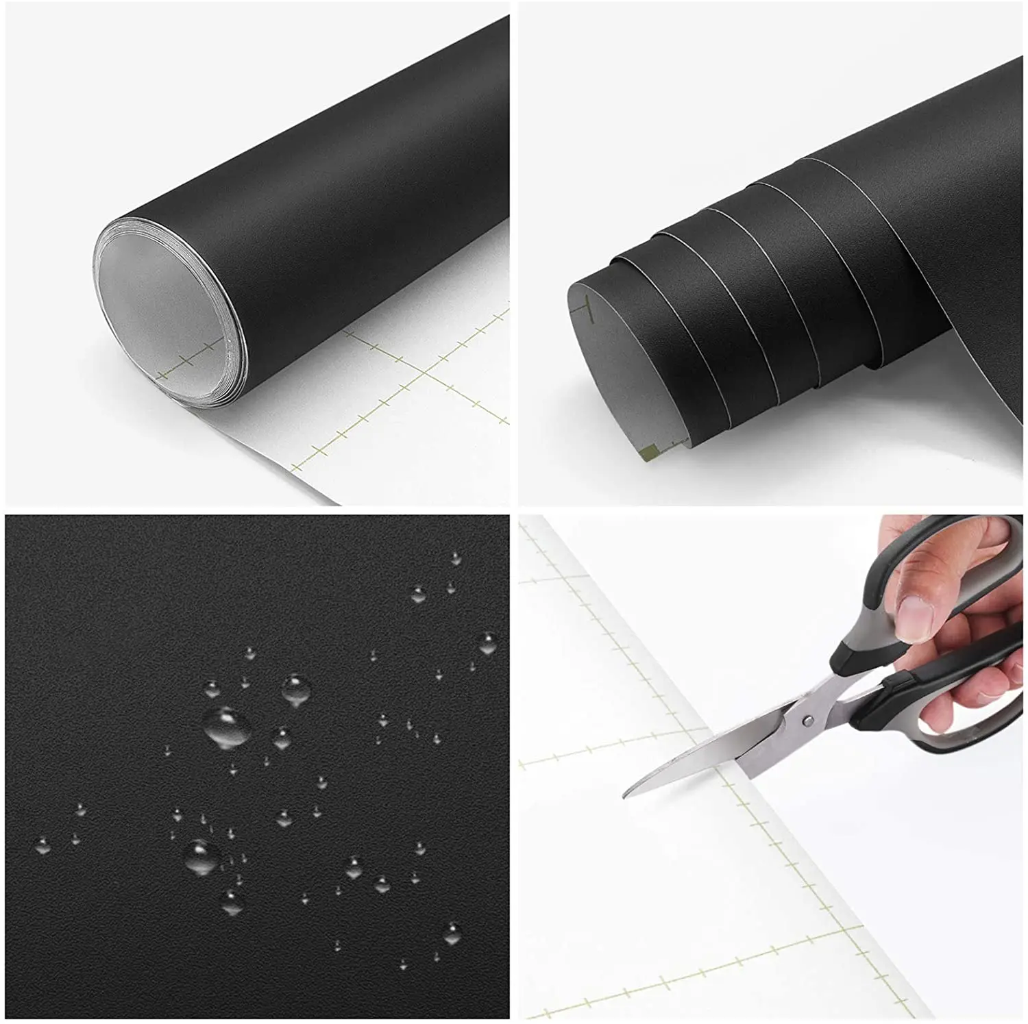 PVC Self-adhesive Wallpaper Decorative Vinyl Matt Black Adhesive Paper for Livingroom Furniture Wall Kitchen Cabinets Decoration