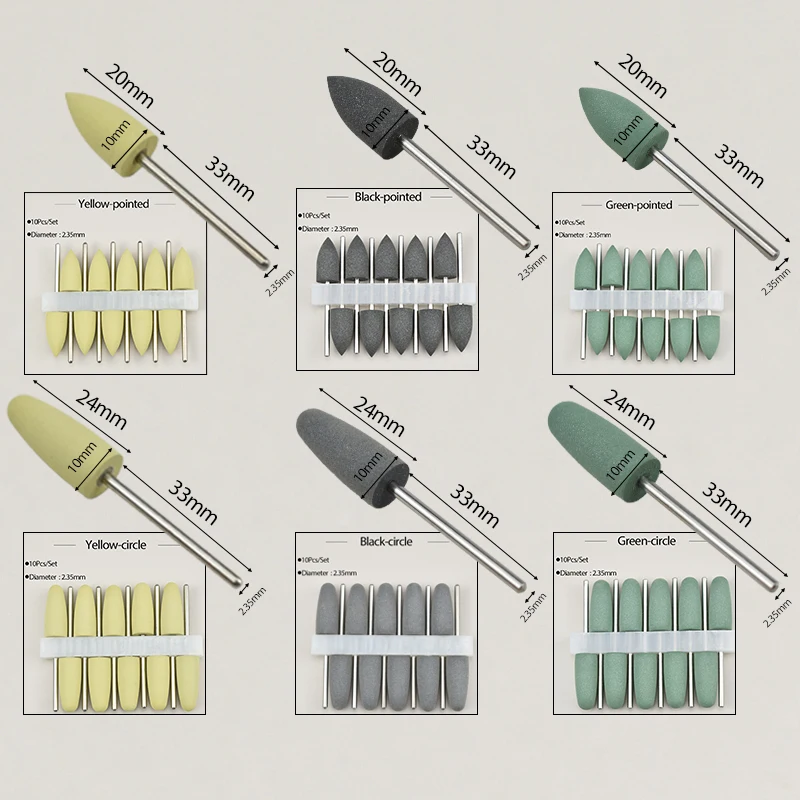 10pcs/set Dental Silicone Rubber Polishers Burs Teeth Whitening Plishing Drill 2.35mm Dental Polishing Nail Drill Bit