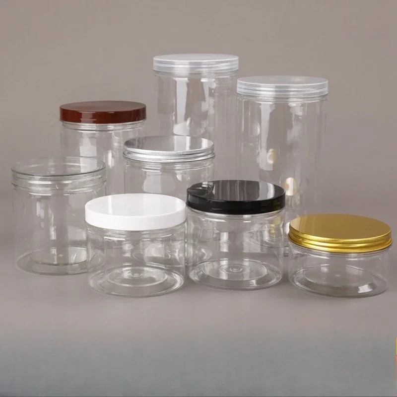 20pcs 89R Tooth 150~1000ML White Cap Transparent Lid Cover Clear Empty Packaing PET Plastic Jar Pot Container Bottle