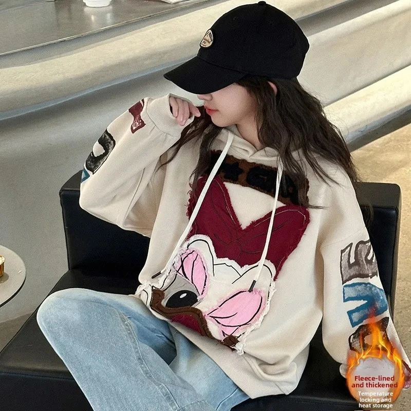 

2025 Disney Big Girls' Cartoon Fleece Hoodie | Plush & Warm Winter Pullover Top, Soft Cozy Loungewear