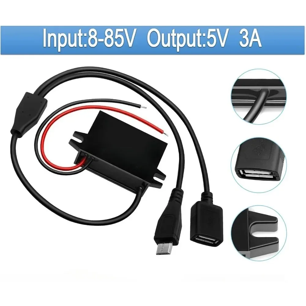 DC/DC 8-85V To 5V 3A 15W USB Converter With Micro And USB Output Power Adapter Converter Voltage Buck Regulator Step-Down Module