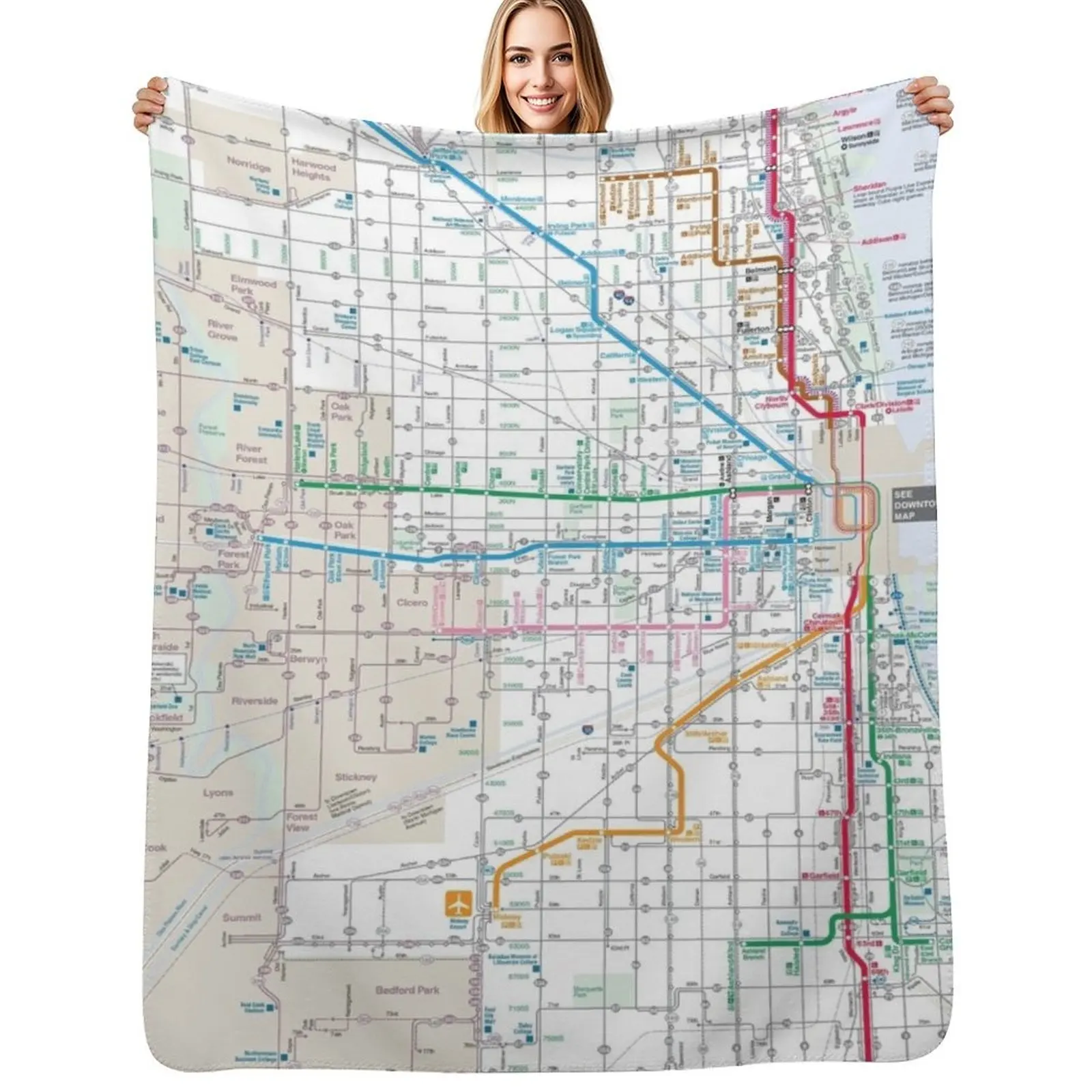 Chicago Transit Authority Map CTA Map Throw Blanket funny gift manga Luxury Sleeping Bag Stuffeds Beautifuls Blankets