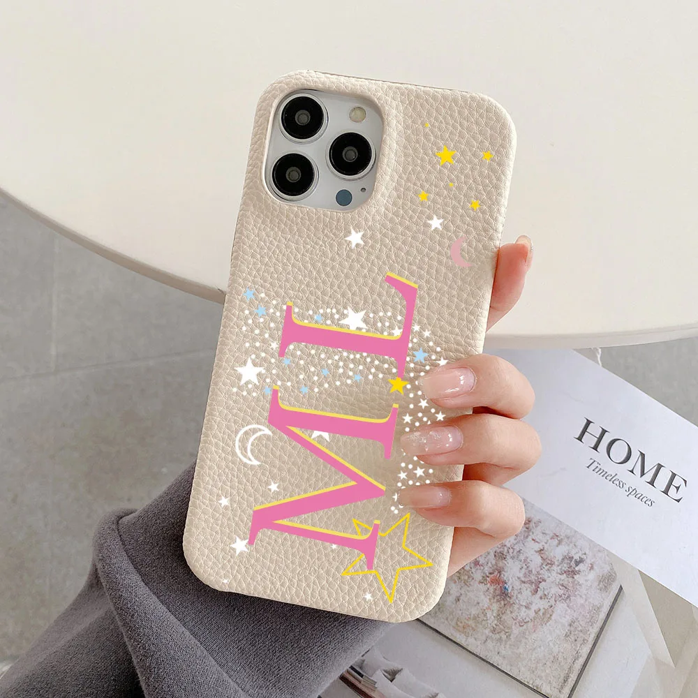 Personalized Customized Name Letter Leather Case For Iphone 15 16 pro max 14 13 Pro Max 12 Mini 11 kafr letters Luxury Covers