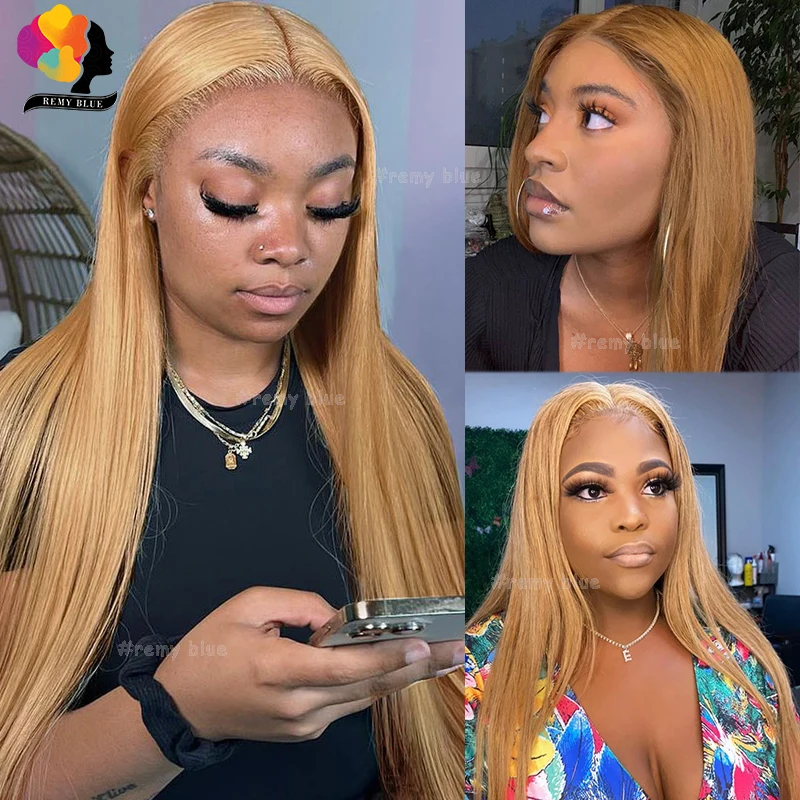 Honey Blonde #27 Human Hair Wigs Pre plucked 13X4 HD Lace Frontal Wig Human Hair Transparent Straight Lace Front Wigs For Women