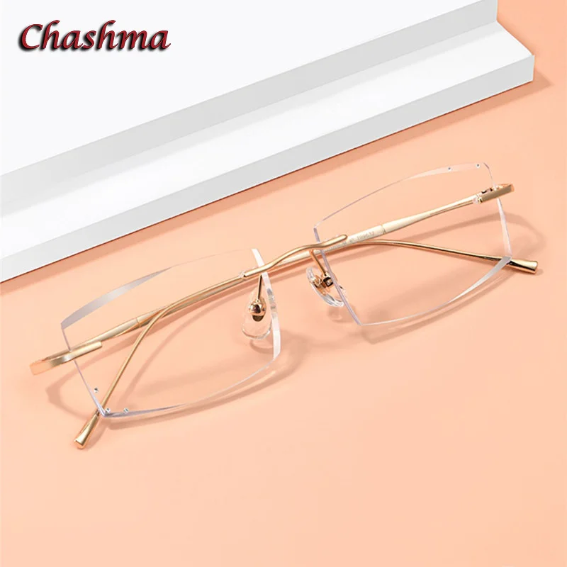 Chashma Men Eyeglass Transparent Lenses Titanium Frame Women Rhinestone Optical Rimless Light Spectacles Female with Stones