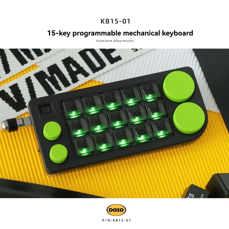 

DOIO KB15-01 Mini Low Profile Keyboard Wired Hot Swap CNC Aluminum 15 Key with 4 Knobs Customized VIA Mechanical Keyboard PS/PR