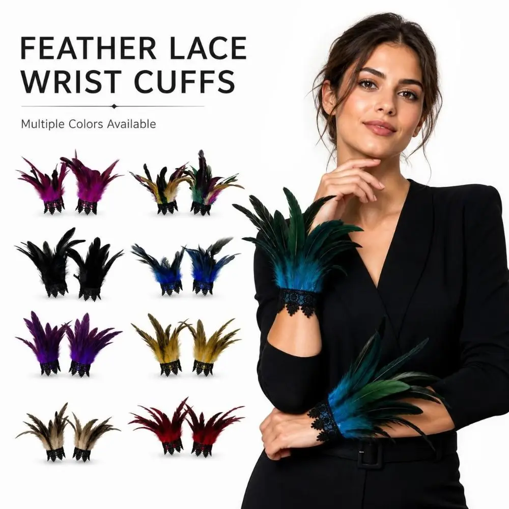Lightweight Feather Wrist Gothic Punk Multicolor Women's Feather Wristbands Stage Show Party Cosplay Lace Feather Wrist Cuffs