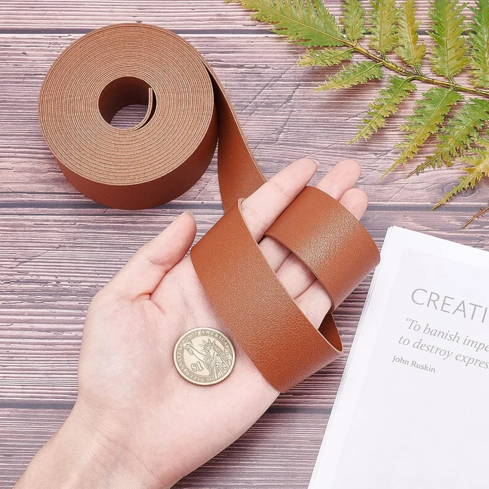 Double Sided Leather Straps Strips Coffee 118 Inch Long 1.18 Inch Wide Cowhide Leather Wrap Flat Cord for DIY Bag Making Kit