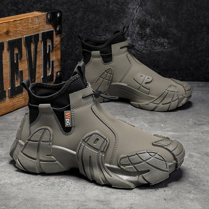 Men's Sport  Boots Autumn Winter Wear Resistant Anti-Slip Waterproof Zipper High Help Safety Fashion Work Shoes