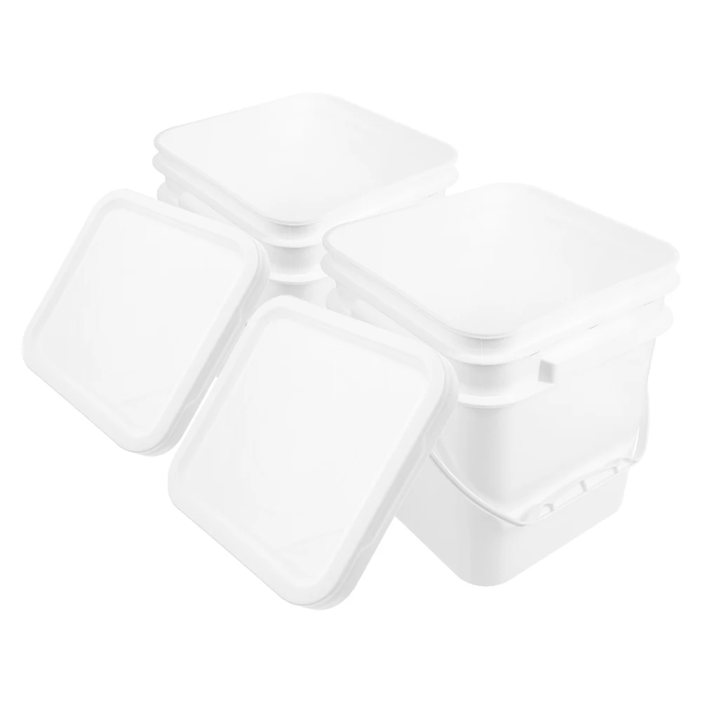 

2pcs White ABS Bucket 2.6 Square Bucket With Lid Gallons 10L Storage Container Lid Handle Plastic Painting Craft Pigment Square