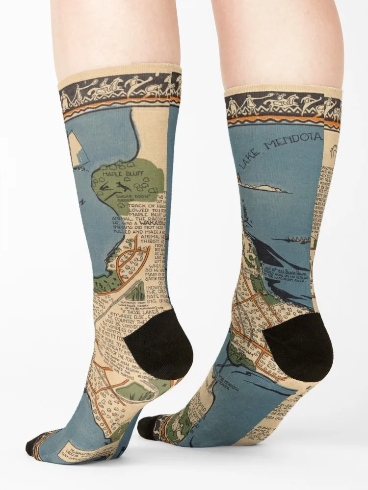 خريطة عتيقة لمديسون ويسكونسن (1924) جوارب زهرية عصرية لعيد الميلاد جوارب للنساء والرجال