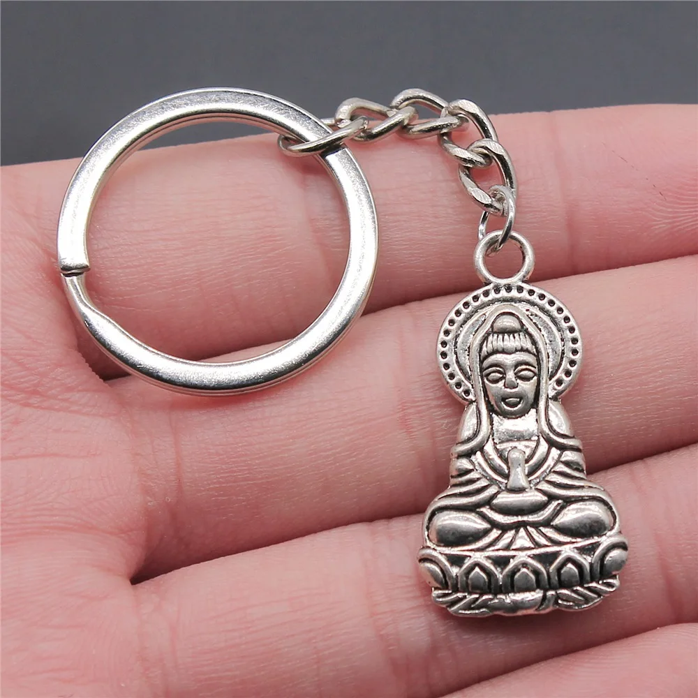 Men Keychain DIY Metal Holder Chain Vintage 2 Colors 34x18mm Double Sided Goddess Of Mercy Pendant Keychain Dropshipping