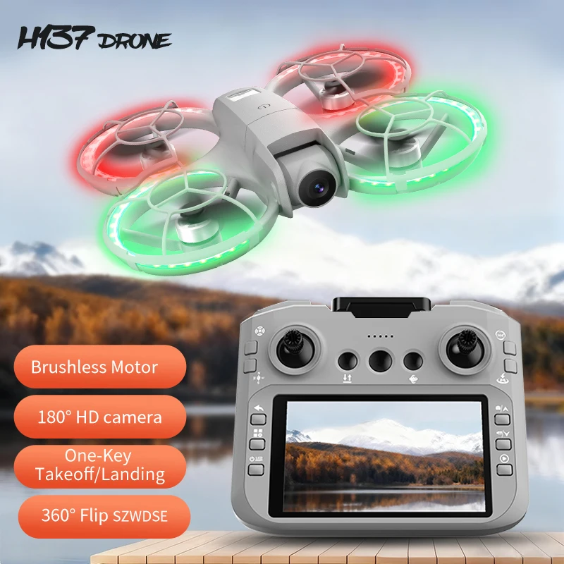 H137 PRO Drone 4K Professionnel 180 °   Double caméra moteur sans balais WiFi FPV Dron contrôle d'écran avion RC quadrirotor jouets pour enfants