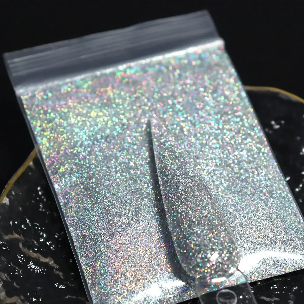 Polvo holográfico plateado para decoración de uñas, purpurina láser, pigmento cromado dorado, accesorios de manicura DIY, 10g por bolsa