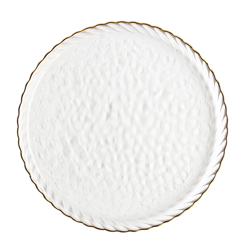 

1Pcs European Style Gilt Glass Plate Transparent Steak Container Elegant Kitchenware Gift Steak Plate Glass Dish