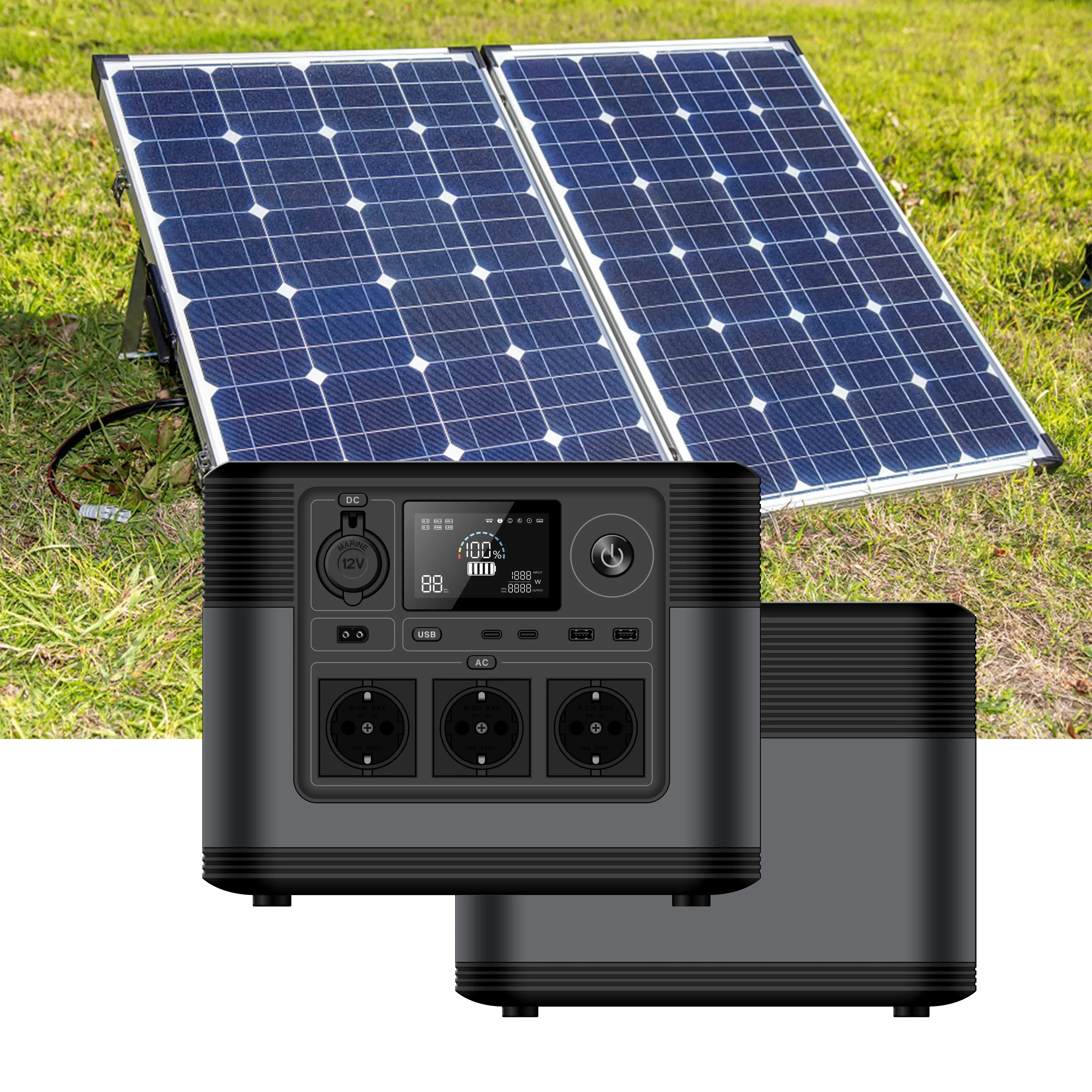 OEM factory 1200W Universal  EU Plug Emergency Backup Solar Generator LiFePO4 Battery Portable Power Station With Solar Charger